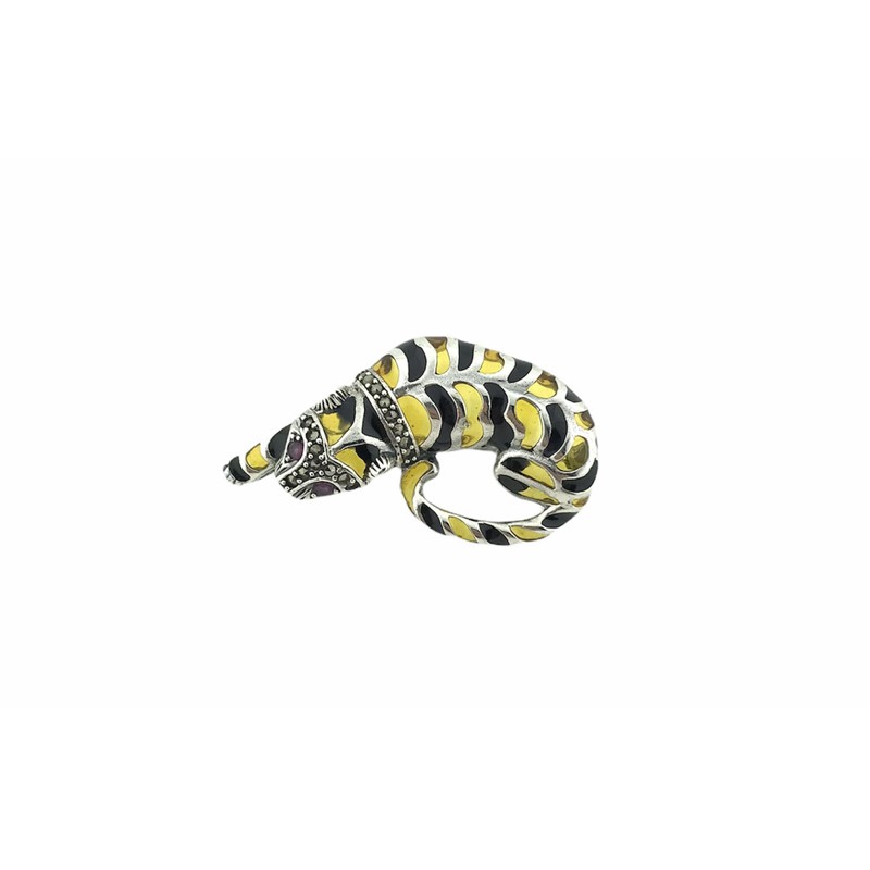 Broche gato plata 925 esmalte y marquesitas 