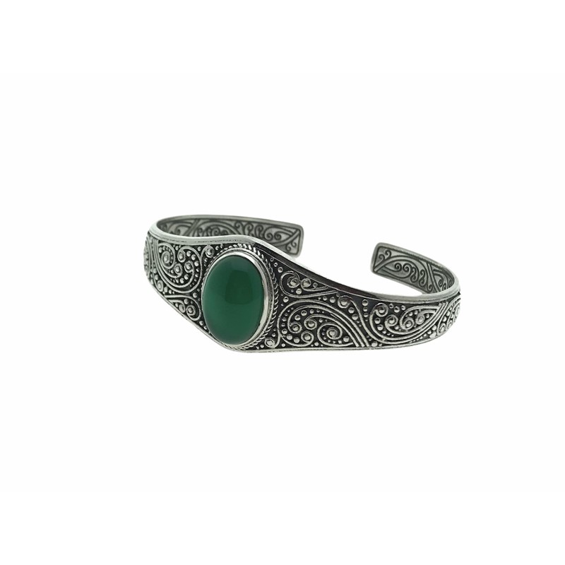 Brazalete Onix verde y Plata 1ªLey 925mm