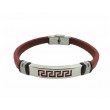 Pulsera Acero Placa greca Cuero rojo