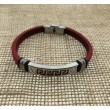 Pulsera Acero Placa greca Cuero rojo