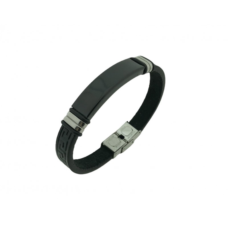 Pulsera acero chapa negra greca 
