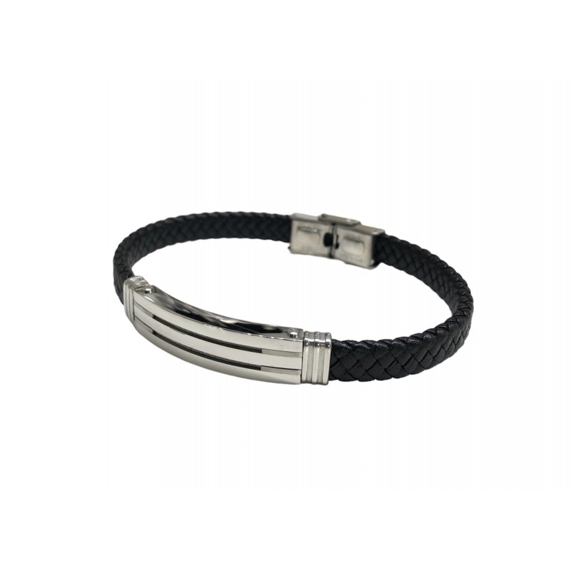 Pulsera acero correa negra 