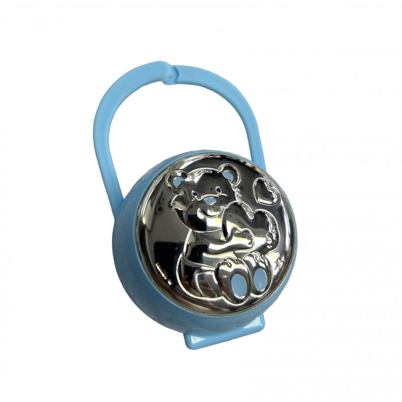 Portachupetes Osito corazón  Plata celeste 