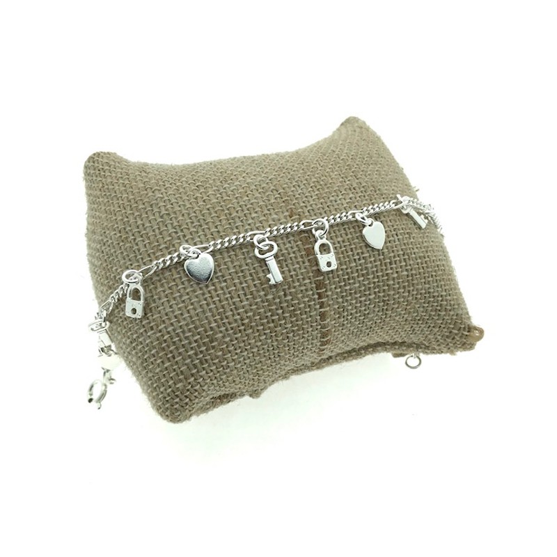 Pulsera corazones,llave y candado plata 925 