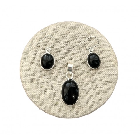 Juego pendientes y colgante onix negro  plata 925 