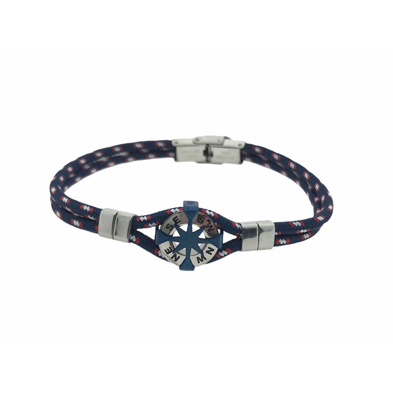 Pulsera Acero Estrella de los viento cuerda azul