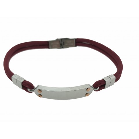Pulsera Acero Placa cuerda burdeos