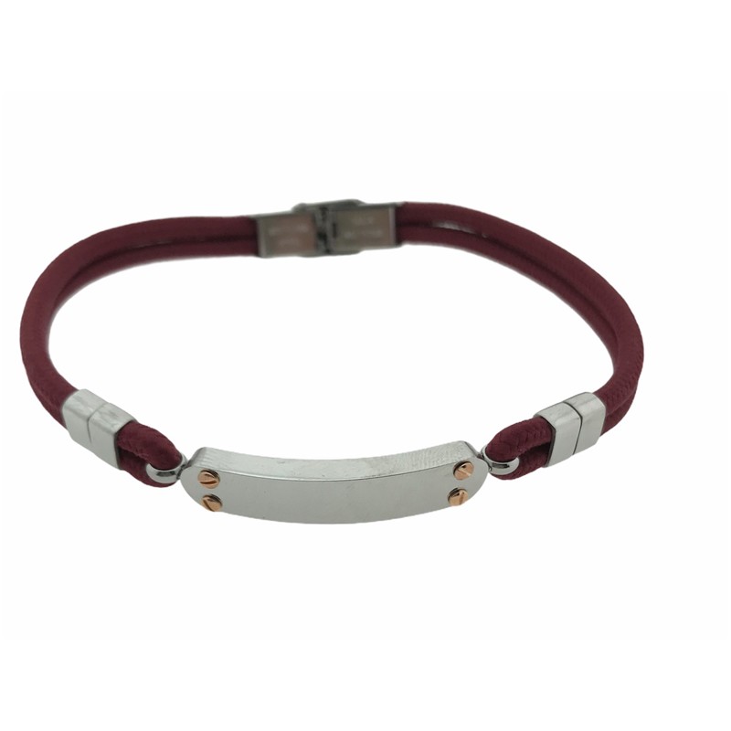 Pulsera Acero Placa cuerda burdeos