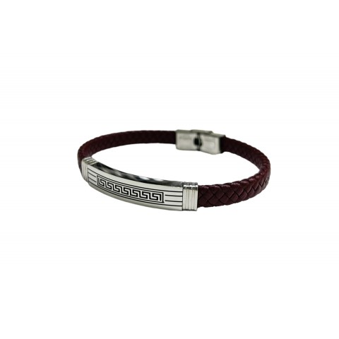 Pulsera acero greca trenzado granate 