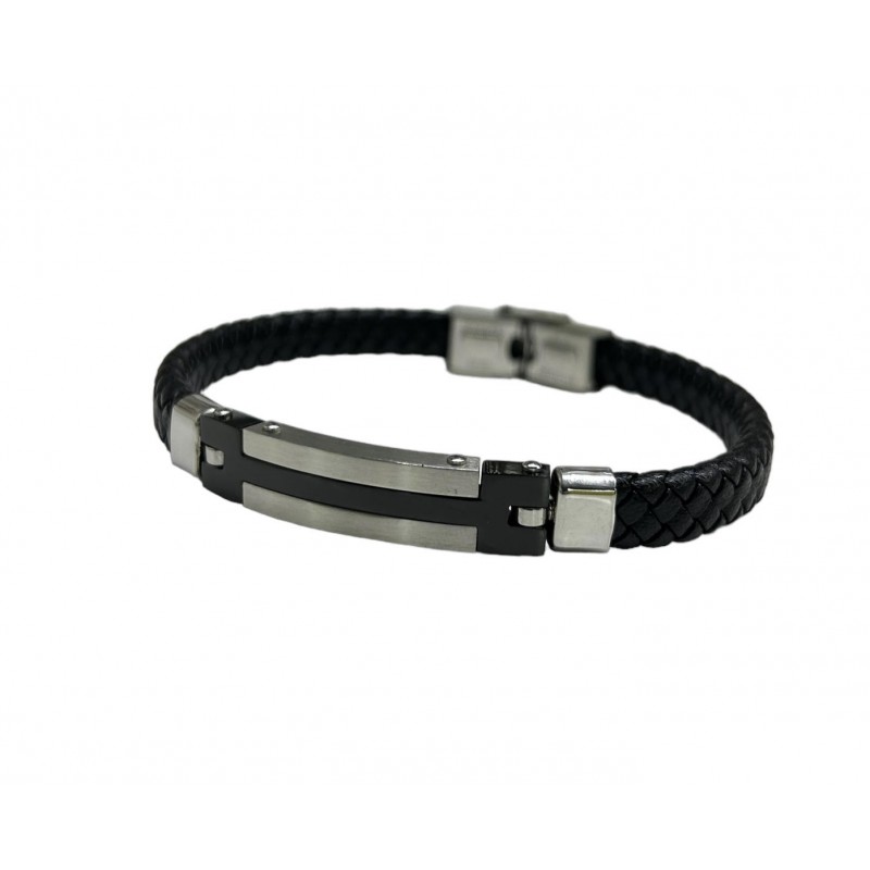 Pulsera acero  trenzada negra 