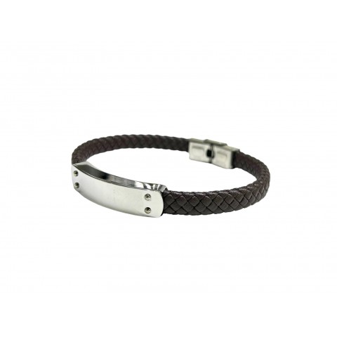 Pulsera acero chapa trenzada marrón