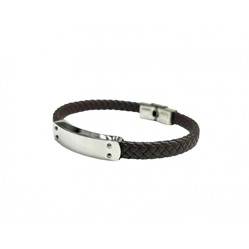 Pulsera acero chapa trenzada marrón