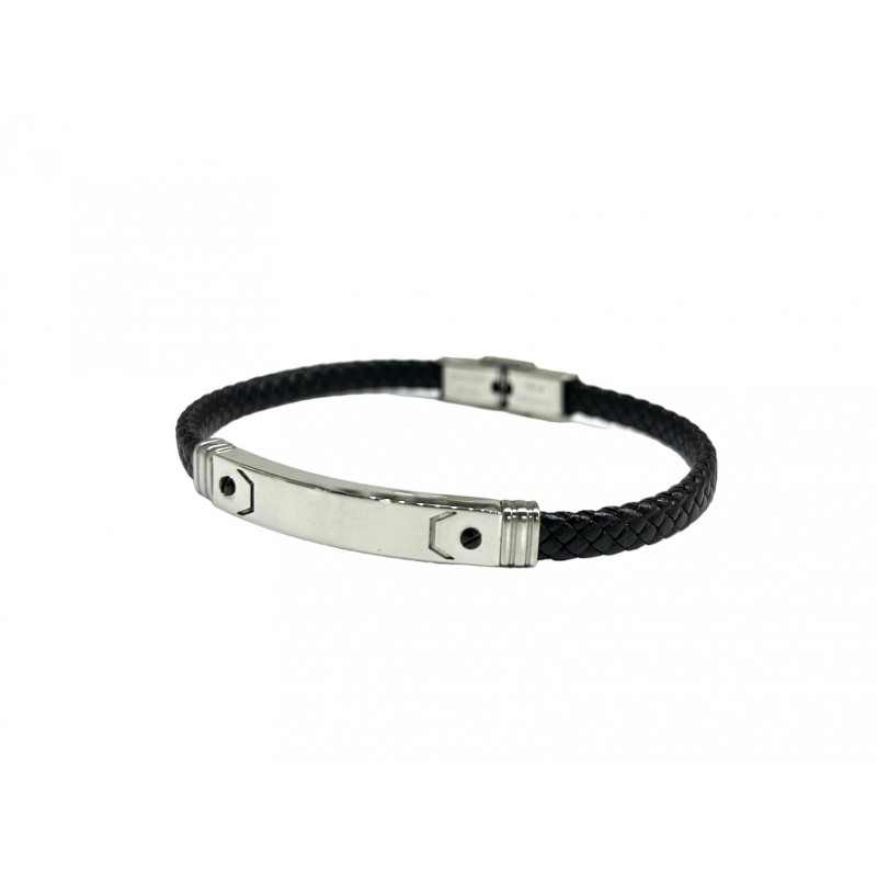 Pulsera acero chapa tornillo trenzado negro