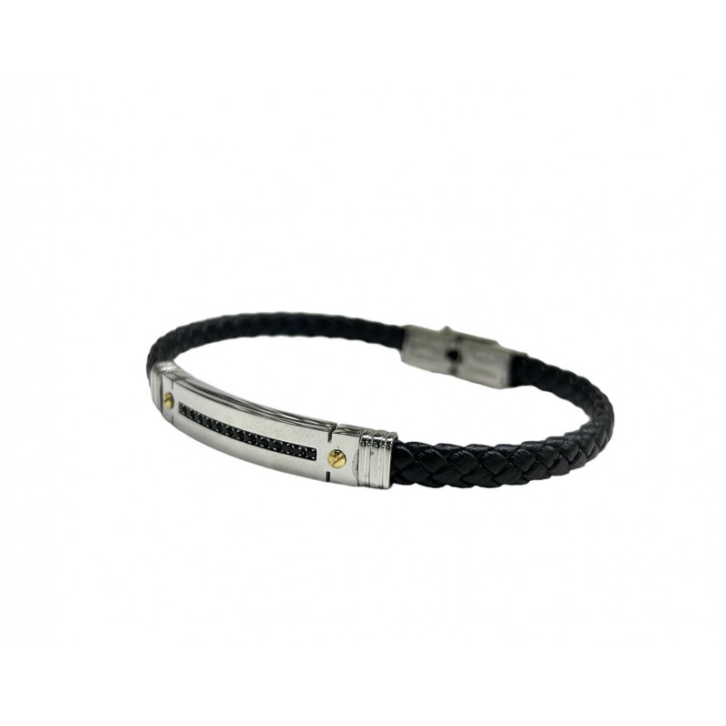 Pulsera acero chapa circonitas negras y trenzado n