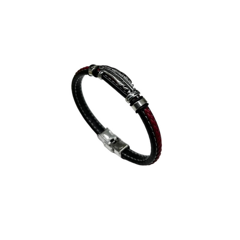 Pulsera acero pluma correa roja 