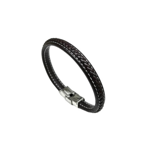 Pulsera acero trenzado marrón 
