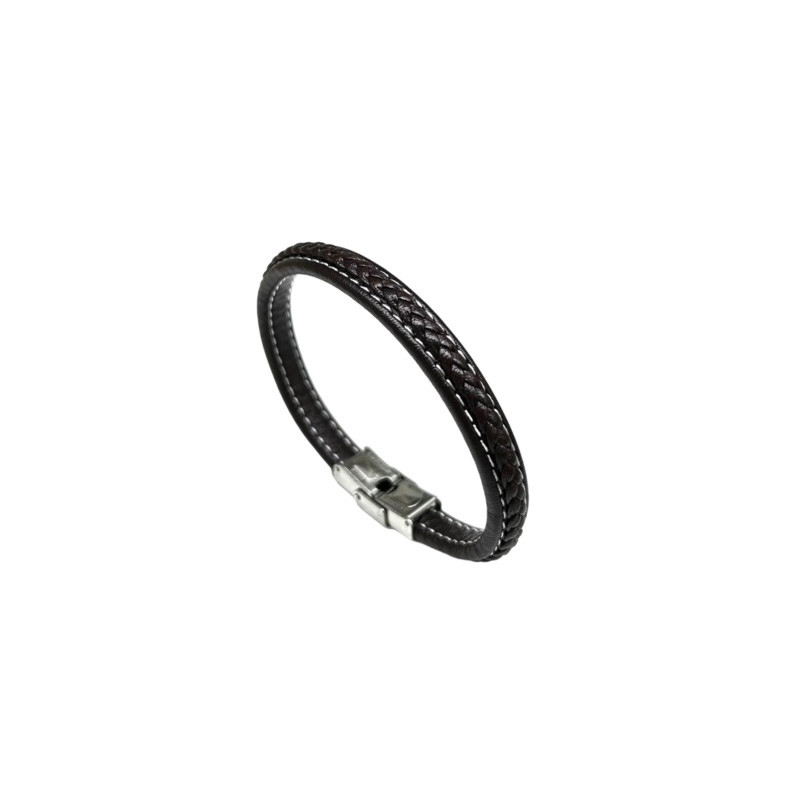 Pulsera acero trenzado marrón 