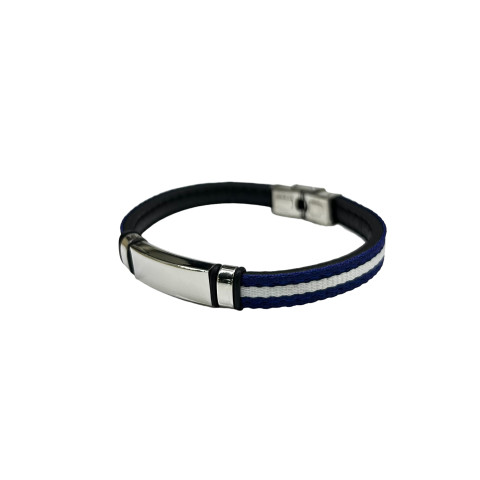 Pulsera acero correa azul y blanca  chapa 