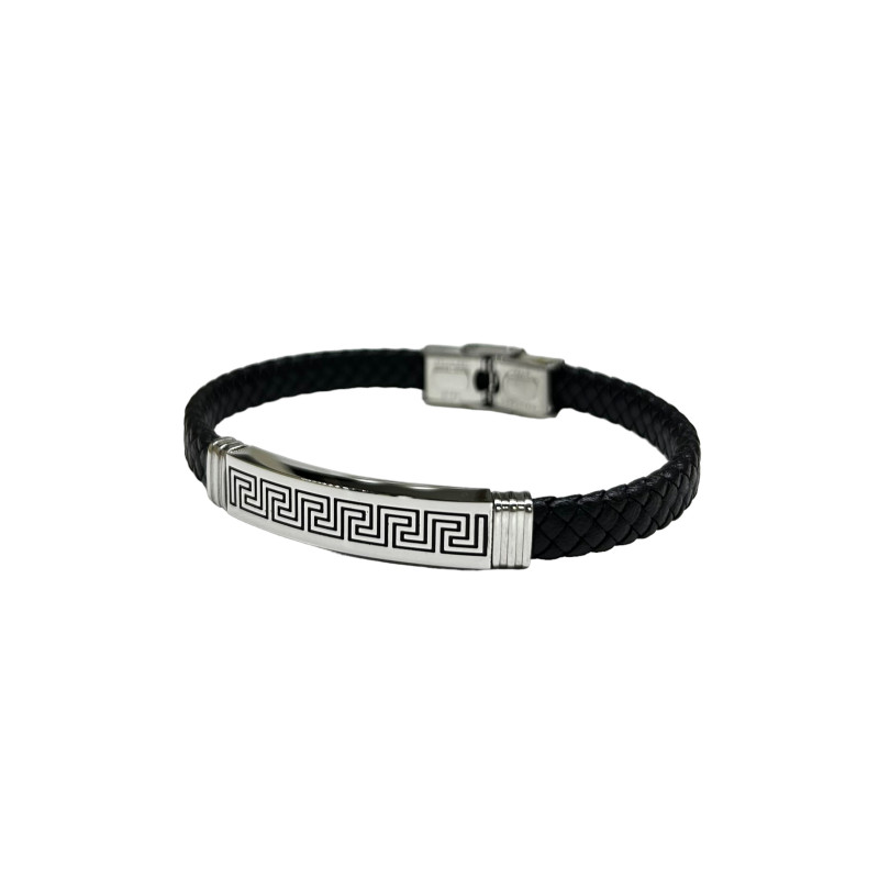 Pulsera chapa greca correa negra 