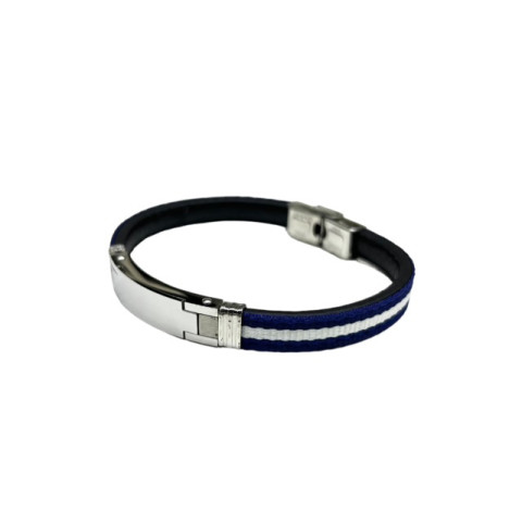 Pulsera acero con correa azul y blanca 