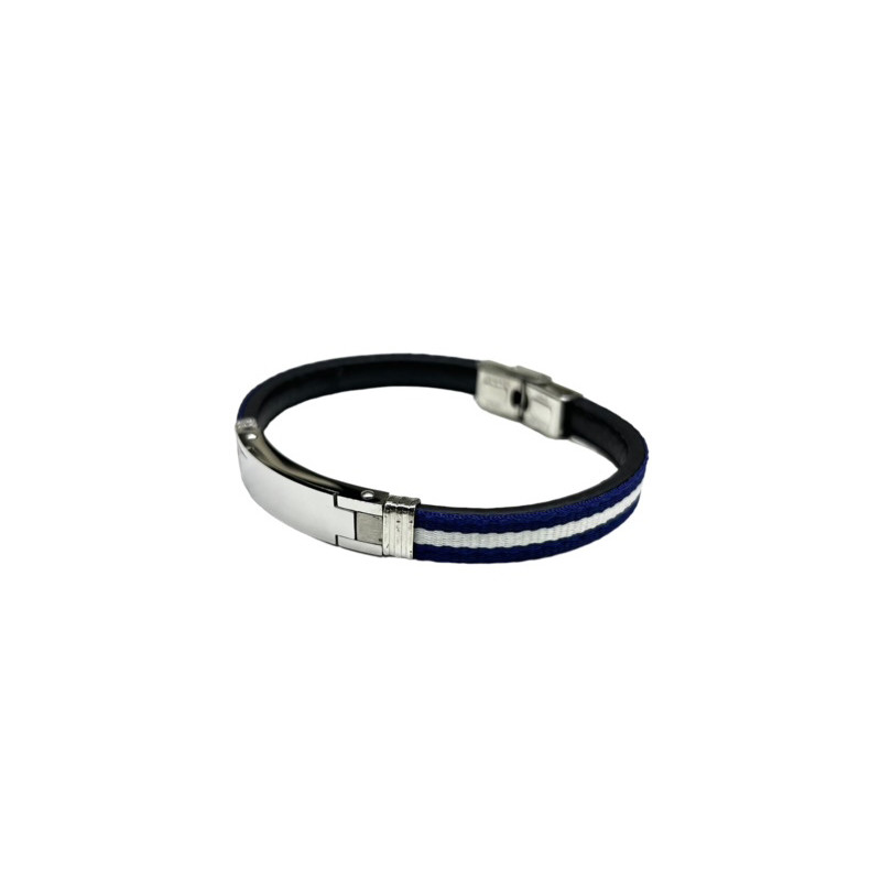 Pulsera acero con correa azul y blanca 