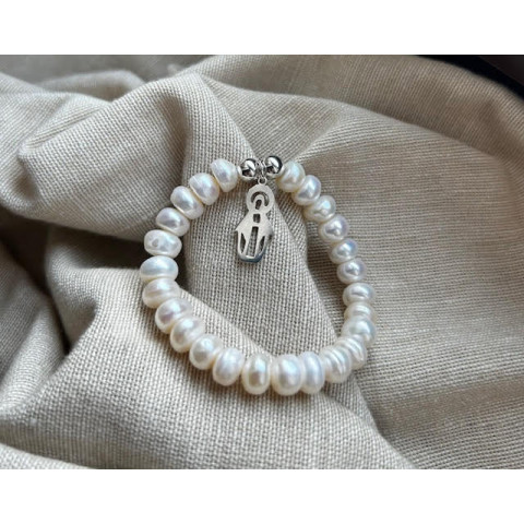 Pulsera perlas y plata 925 Virgen Milagrosa 