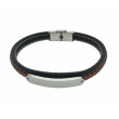 Pulsera Acero Placa Cuero Marrón y Negro