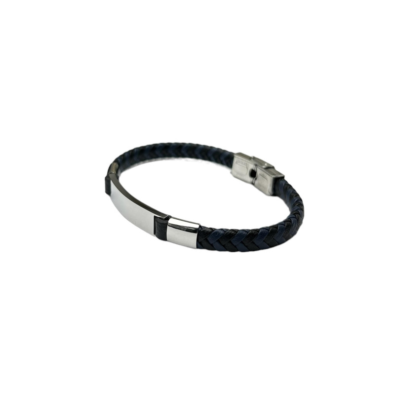 Pulsera acero trenzada azul y negro chapa 