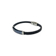 Pulsera acero trenzada azul y negro chapa rallada 