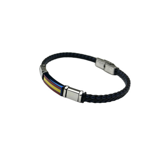 Pulsera acero trenzada azul y negra chapa bandera 