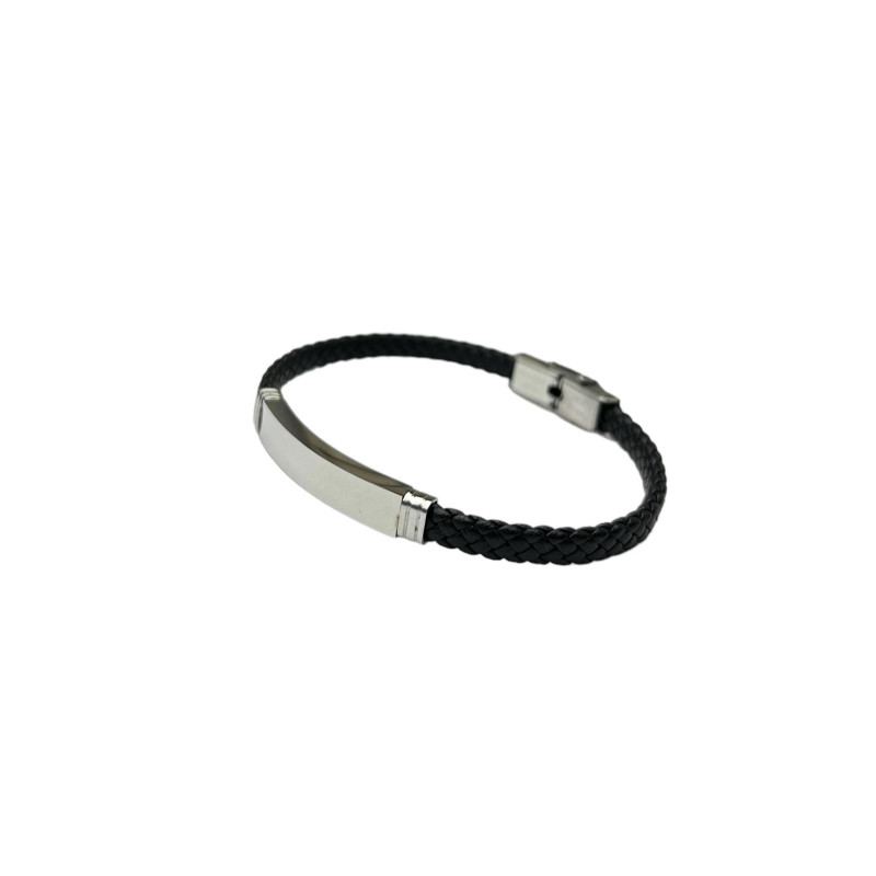 Pulsera acero trenzada negra chapa 