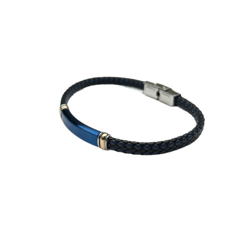 Pulsera acero trenzada negra y azul chapa azul 