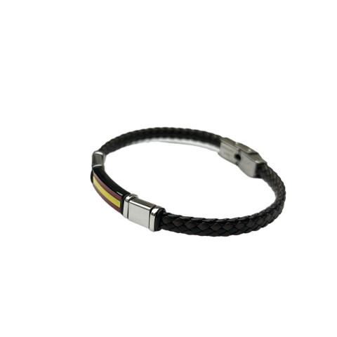 Pulsera acero trenzada negra y marrón y chapa ban 