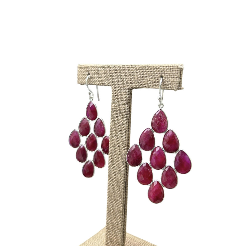 Pendientes piedra rubí turco   Plata 925 