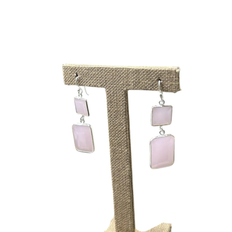Pendientes cuarzo rosa  Plata 925 