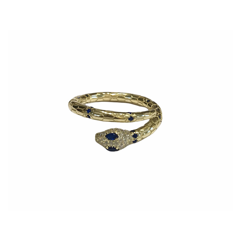 Sortija plata 925 bañada oro serpiente circonita 