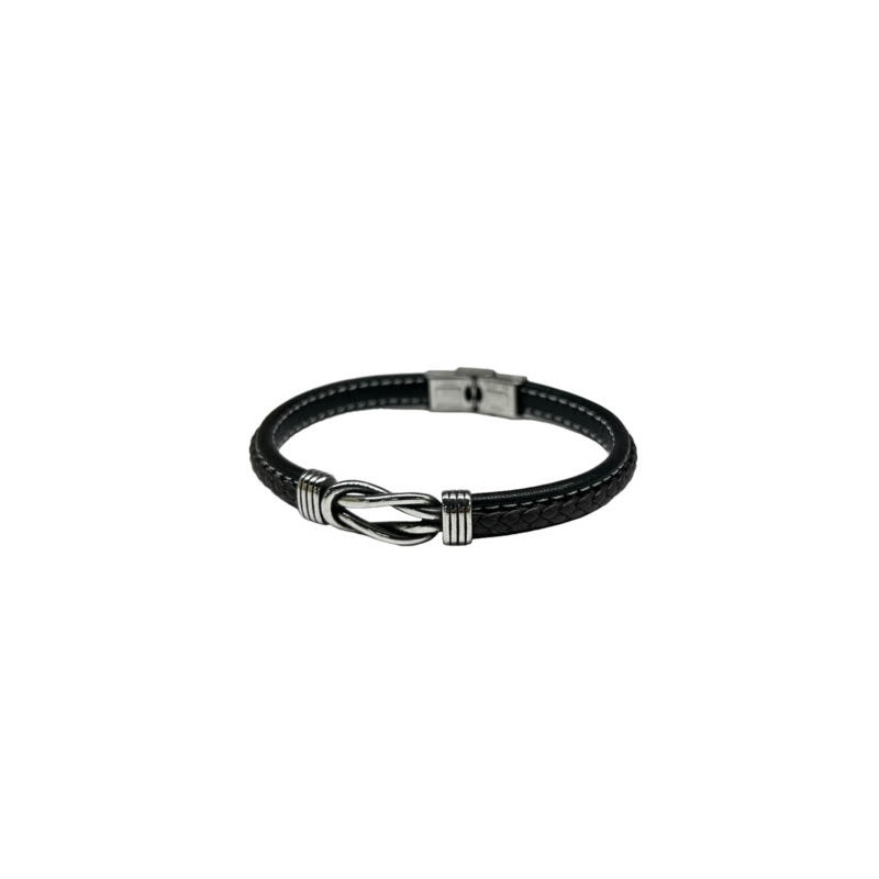 Pulsera acero marrón trenzada nudo
