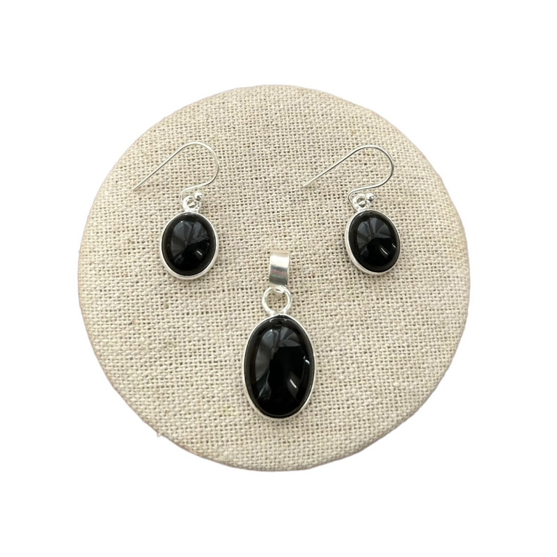 Juego pendientes y colgante onix negro  plata 925 