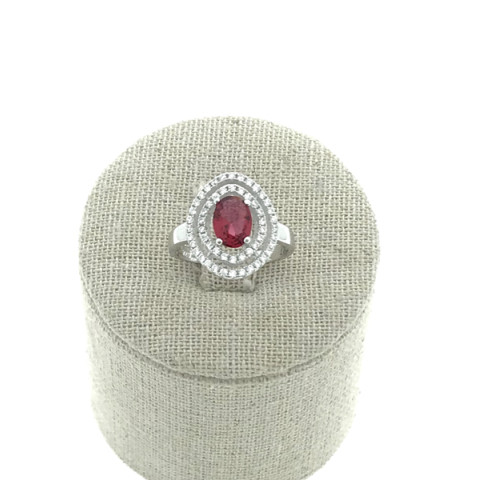  Sortija circonitas y plata 925 rojo