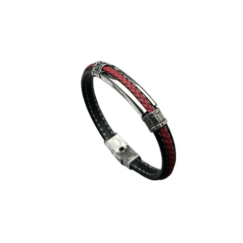 Pulsera acero correa trenzada roja 
