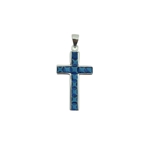  Cruz Plata 925 y circonitas azules