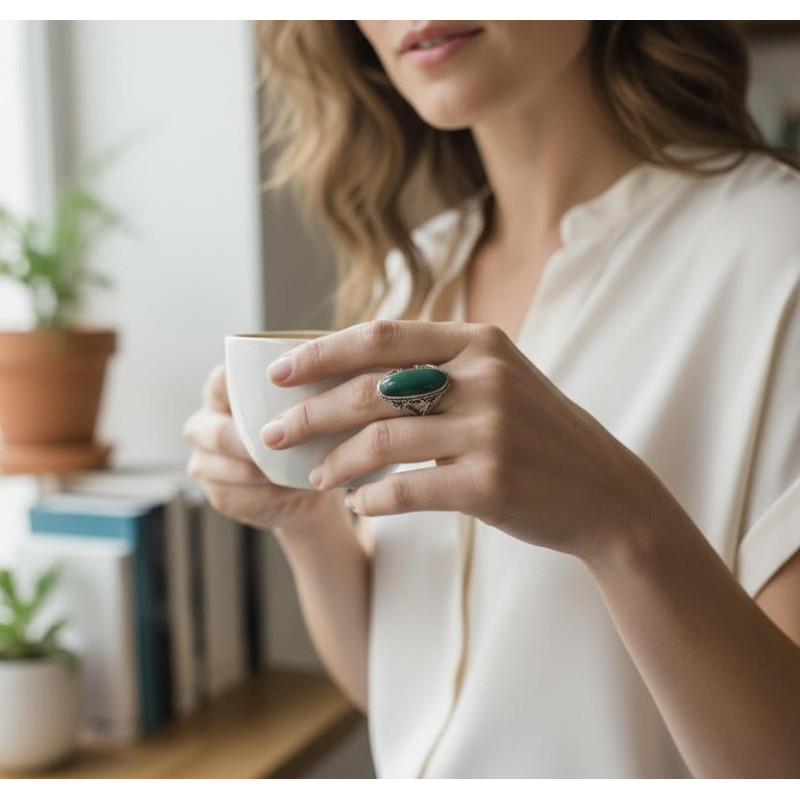 Sortija onix verde y Plata 925 