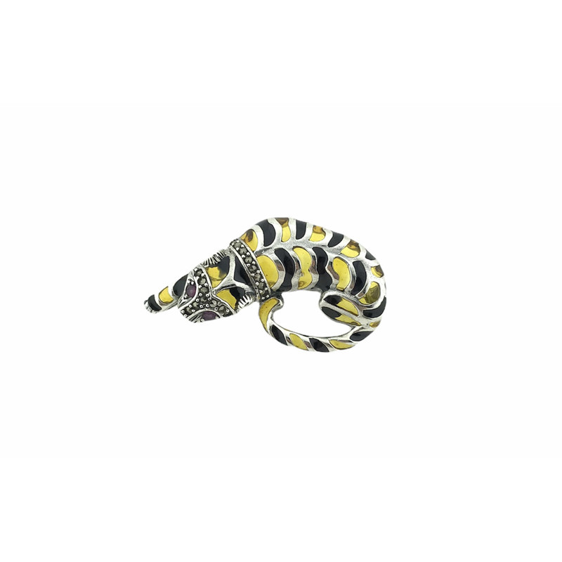 Broche gato plata 925 esmalte y marquesitas 