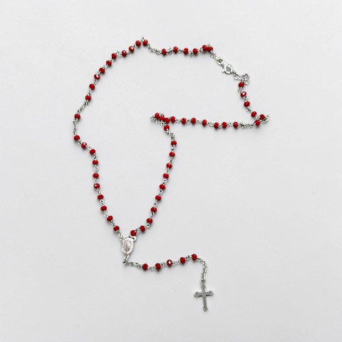 Rosario bolas rojas Plata 1ªLey 925mm