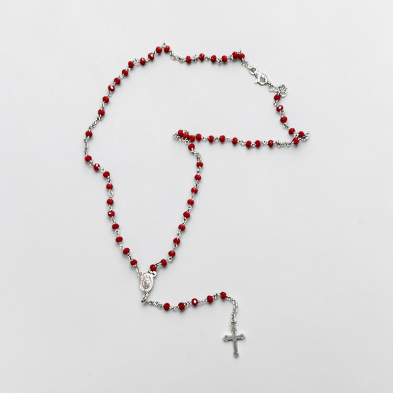 Rosario bolas rojas Plata 1ªLey 925mm