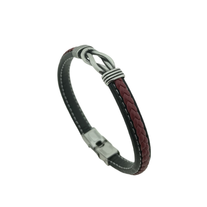 Pulsera acero trenza roja nudo 